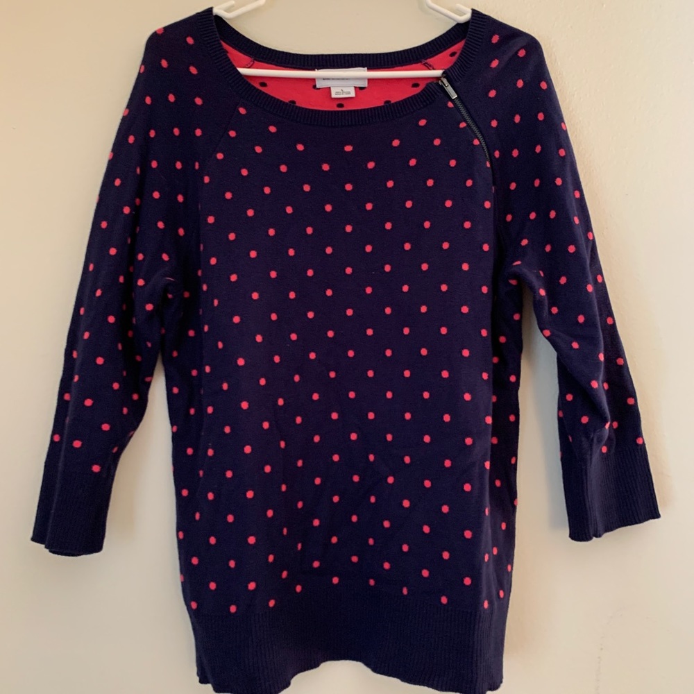 Liz Claiborne Navy and Pink Polka-Dot Sweater